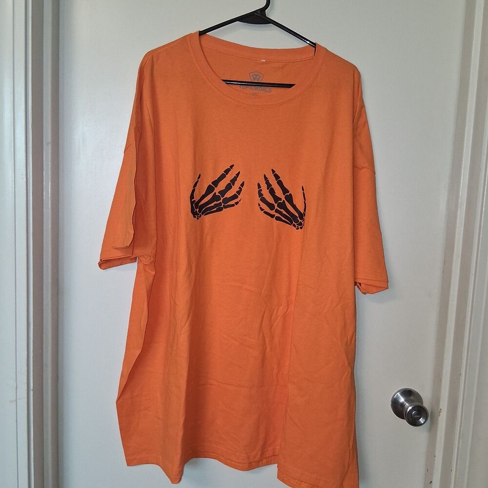 Orange Halloween Skeleton Hands Graphic T-Shirt 3XL